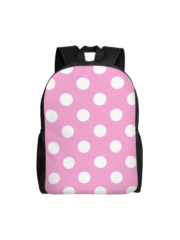 Pink And White Polka Dot Print Backpack -Travel,or Work Bookbag Daypacks with 15-Inch Laptop Sleeve and Dual Water Bottle Pockets