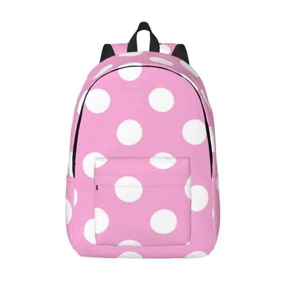 Defioc Pink And White Polka Dot for Canvas Backpack,Travel Rucksack Unisex Knapsack Laptop Backpack for Work & College -Small