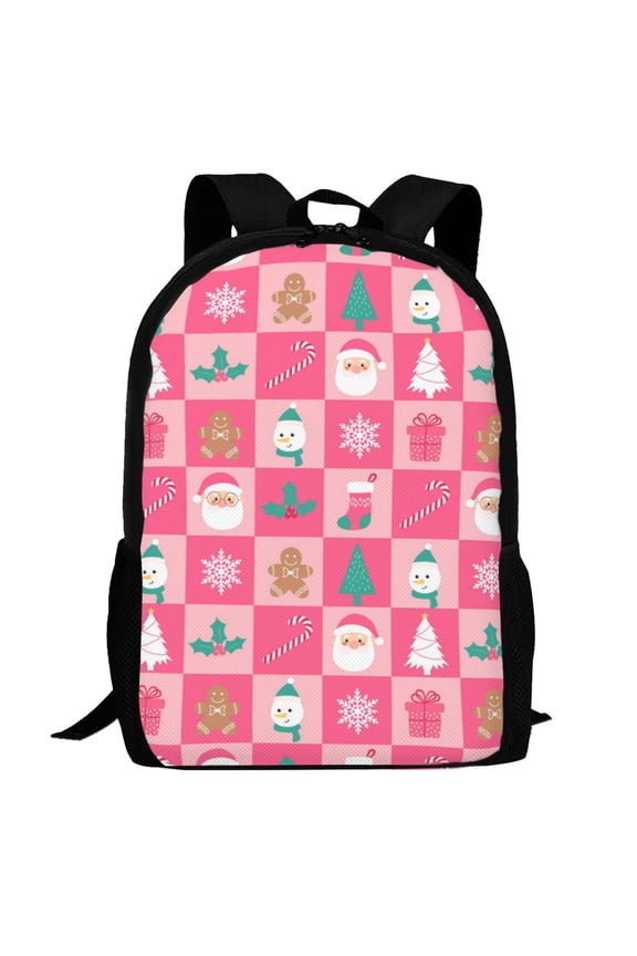 Pink Christmas Cheer Pattern Carry on Backpack,16.5x12.5x5.5 Personal Item Bag Carry On Backpack Water Resistant Lightweight Daypack