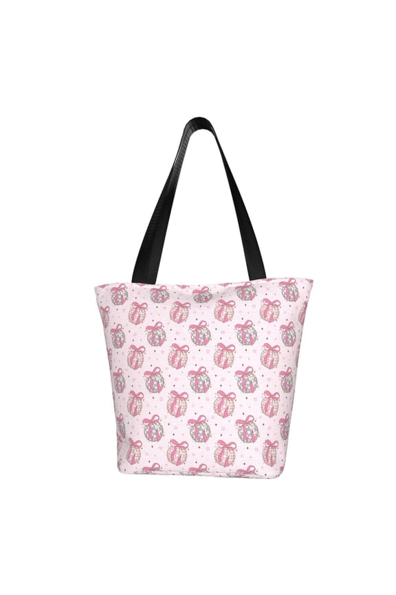 Pink Disco Ball Print Tote Bag for Women,Shoulder Bag with Zipper Casual Tote's Handbag Big Capacity Shoulder Bag with Inner Pocket Fit for Shopping,Office,Travel