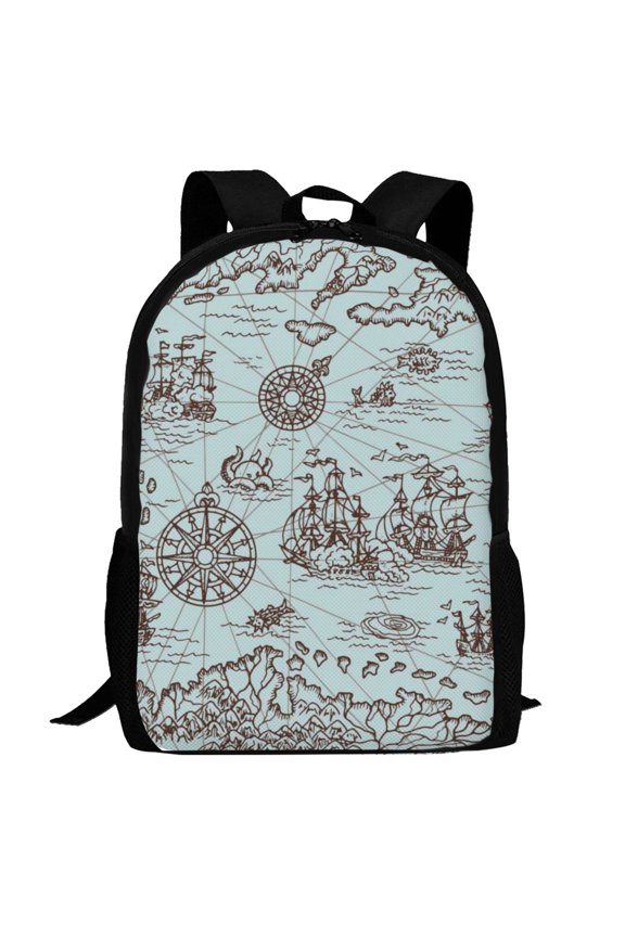 Pirate Adventure Map Pattern Carry on Backpack,16.5x12.5x5.5 Personal Item Bag Carry On Backpack Water Resistant Lightweight Daypack