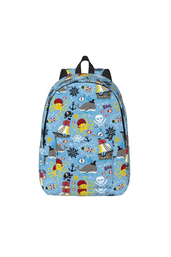 Pirate Marine Animals for Canvas Backpack,Travel Rucksack Unisex Knapsack Laptop Backpack for Work & College -Small