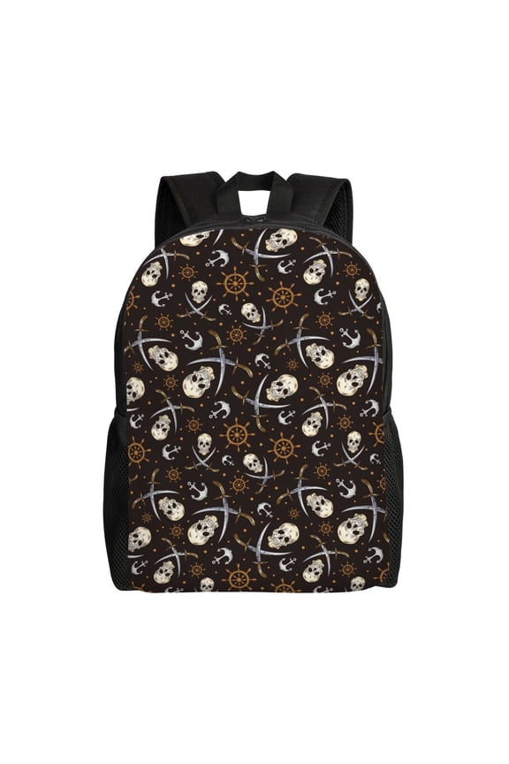 Pirate Skulls Print Backpack -Travel,or Work Bookbag Daypacks with 15-Inch Laptop Sleeve and Dual Water Bottle Pockets