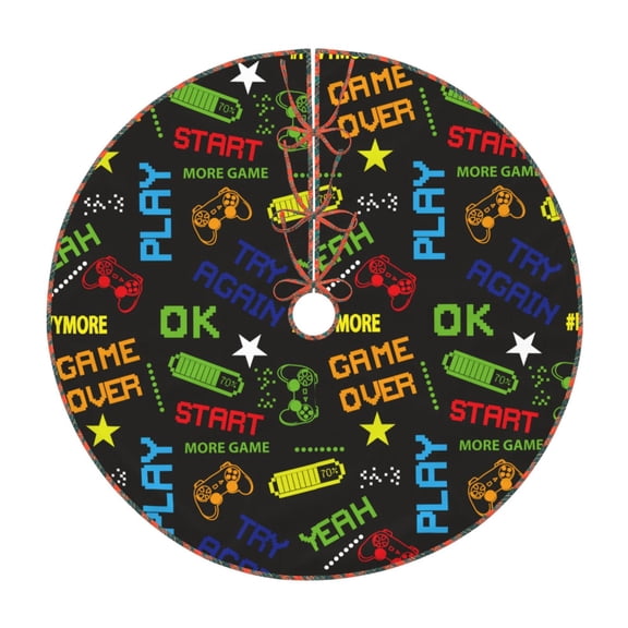 Defioc Pixel Game for Christmas Tree Skirt Snowman Xmas Tree Skirt Farmhouse Christmas Decorations Tree Mat for Holiday Party Decor-36"