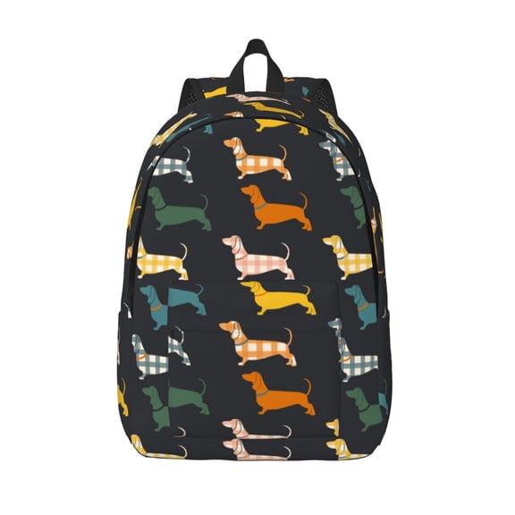 Defioc Plaid Dachshund for Canvas Backpack,Travel Rucksack Unisex Knapsack Laptop Backpack for Work & College -Small
