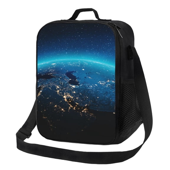 Defioc Planet Earth Print Lunch Box for Men & Women, Insulated Lunch Bag Thickened Thermal Leakproof Lunch Tote Bag for Adult Office Travel Picnic
