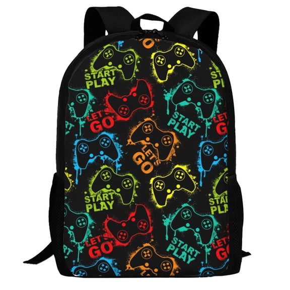 Defioc Play Game Start Pattern Carry on Backpack,16.5x12.5x5.5 Personal Item Bag Carry On Backpack Water Resistant Lightweight Daypack