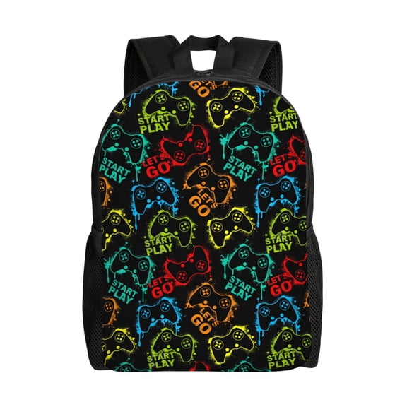 Defioc Play Game Start Print Backpack -Travel,or Work Bookbag Daypacks with 15-Inch Laptop Sleeve and Dual Water Bottle Pockets