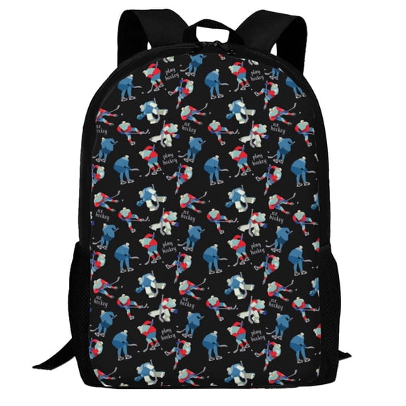 Defioc Play Hockey Pattern Carry on Backpack,16.5x12.5x5.5 Personal Item Bag Carry On Backpack Water Resistant Lightweight Daypack