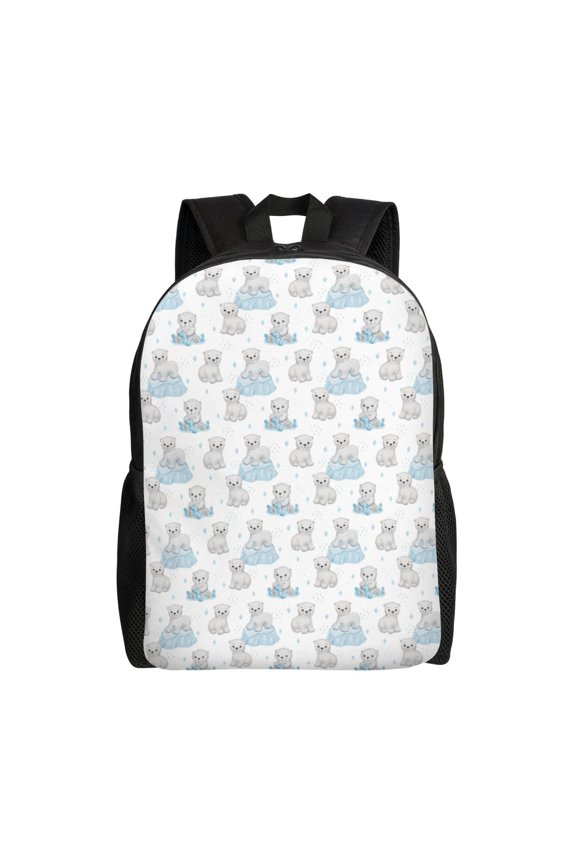 Playful Polar Bear Pals Print Backpack -Travel,or Work Bookbag Daypacks with 15-Inch Laptop Sleeve and Dual Water Bottle Pockets