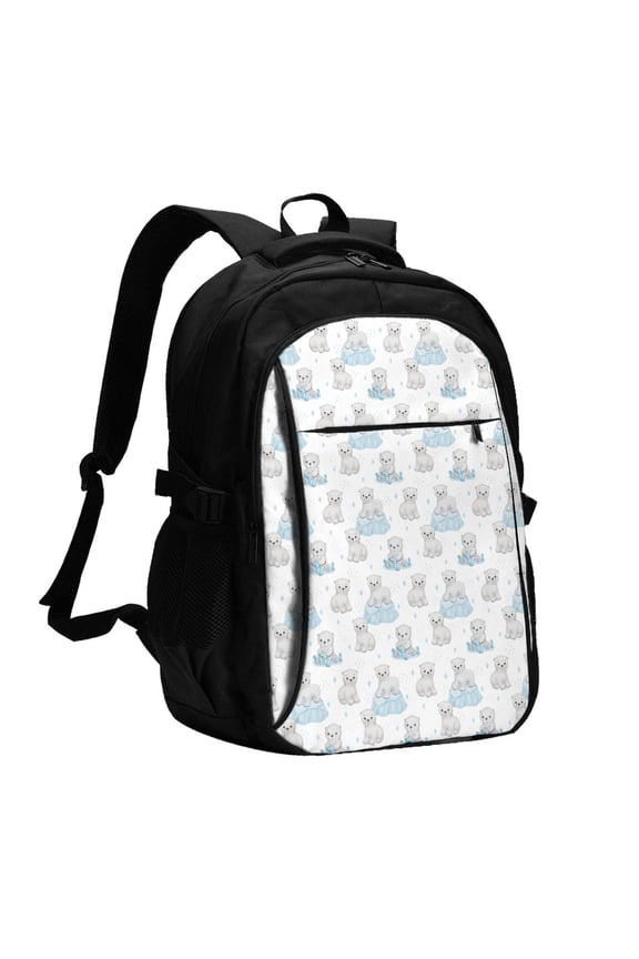 Playful Polar Bear Pals for Travel Backpack for Women,15.6 inch Laptop Backpack Carry On Backpack Personal Item Travel Bag Daypack for School Weekender Business Trip