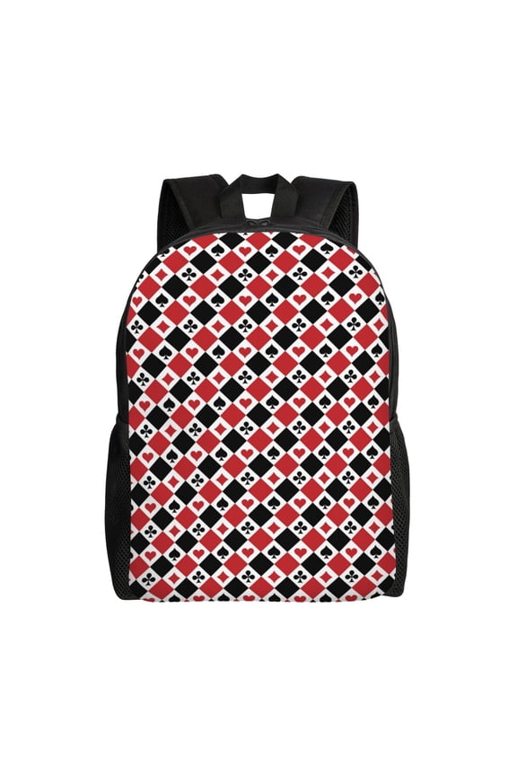 Playing Cards Print Backpack -Travel,or Work Bookbag Daypacks with 15-Inch Laptop Sleeve and Dual Water Bottle Pockets