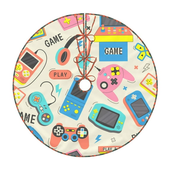 Defioc Playing Video Games for Christmas Tree Skirt Snowman Xmas Tree Skirt Farmhouse Christmas Decorations Tree Mat for Holiday Party Decor-30"