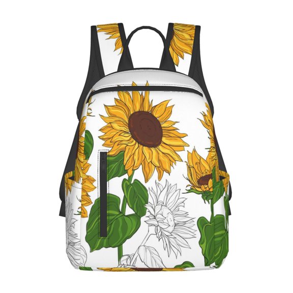 Defioc Plump Sunflower And Sketch Pattern Travel Laptop Backpack,Lightweight Backpack Travel Hiking Daypack Backpack Work Bag for Men Women