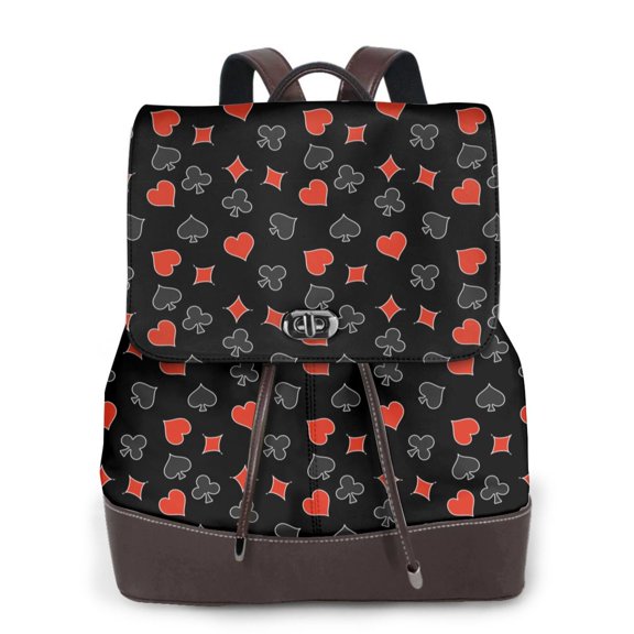 Defioc Poker Creative Symbols Print PU Leather Backpack,Backpack Purse for Women Fashion Multipurpose Design Handbag Ladies Bags Travel Backpack