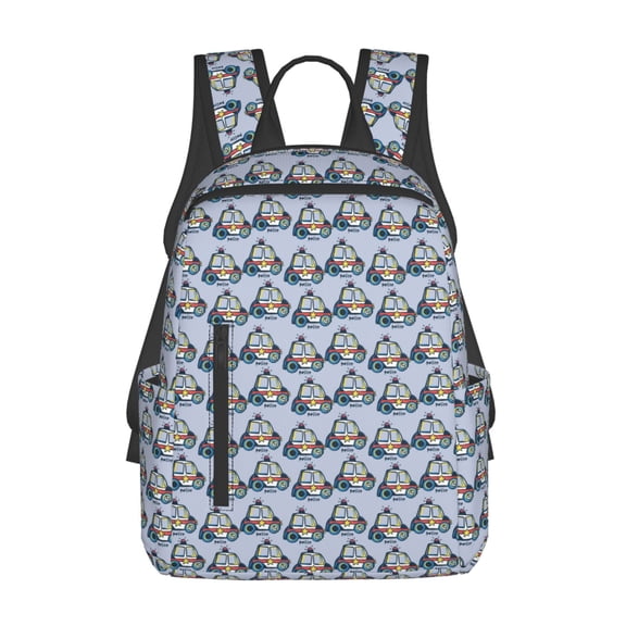 Defioc Police Car Pattern Travel Laptop Backpack,Lightweight Backpack Travel Hiking Daypack Backpack Work Bag for Men Women