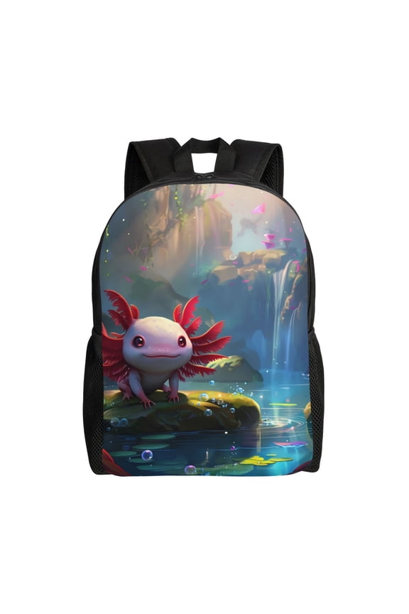 Pond Cute Axolotl Print Backpack -Travel,or Work Bookbag Daypacks with 15-Inch Laptop Sleeve and Dual Water Bottle Pockets