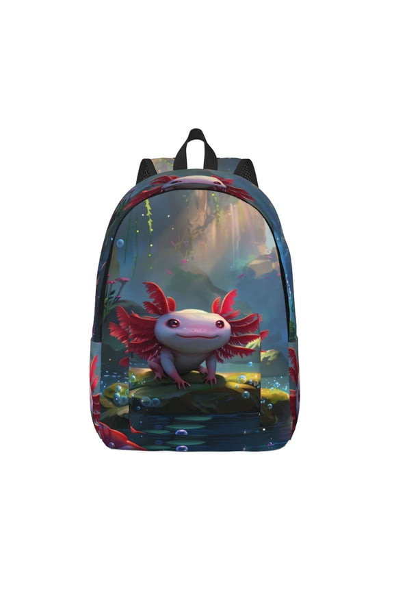Pond Cute Axolotl for Canvas Backpack,Travel Rucksack Unisex Knapsack Laptop Backpack for Work & College -Medium