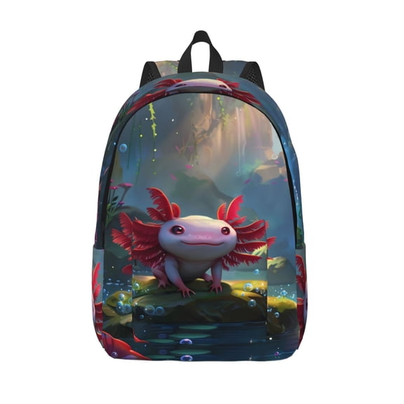 Defioc Pond Cute Axolotl for Canvas Backpack,Travel Rucksack Unisex Knapsack Laptop Backpack for Work & College -Small