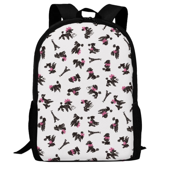Defioc Poodle Dog Pattern Carry on Backpack,16.5x12.5x5.5 Personal Item Bag Carry On Backpack Water Resistant Lightweight Daypack