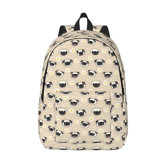 Defioc Pug Dog Face for Canvas Backpack,Travel Rucksack Unisex Knapsack Laptop Backpack for Work & College -Small