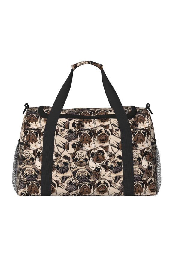 Pug Print Hand Travel Bag - Foldable Travel Duffel Bags for Men Women -Sport Gym Bag - Overnight Travel Duffel Bag - Adjustable Shoulder Strap