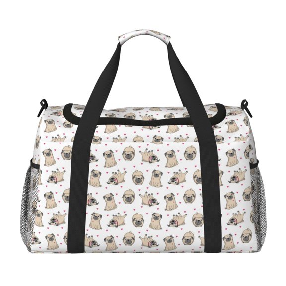 Defioc Pugs Print Hand Travel Bag - Foldable Travel Duffel Bags for Men Women -Sport Gym Bag - Overnight Travel Duffel Bag - Adjustable Shoulder Strap