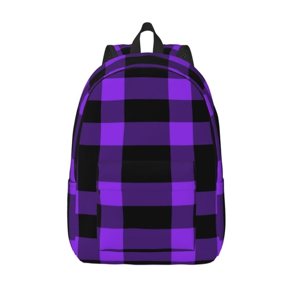 Defioc Purple Buffalo Plaid for Canvas Backpack,Travel Rucksack Unisex Knapsack Laptop Backpack for Work & College -Small
