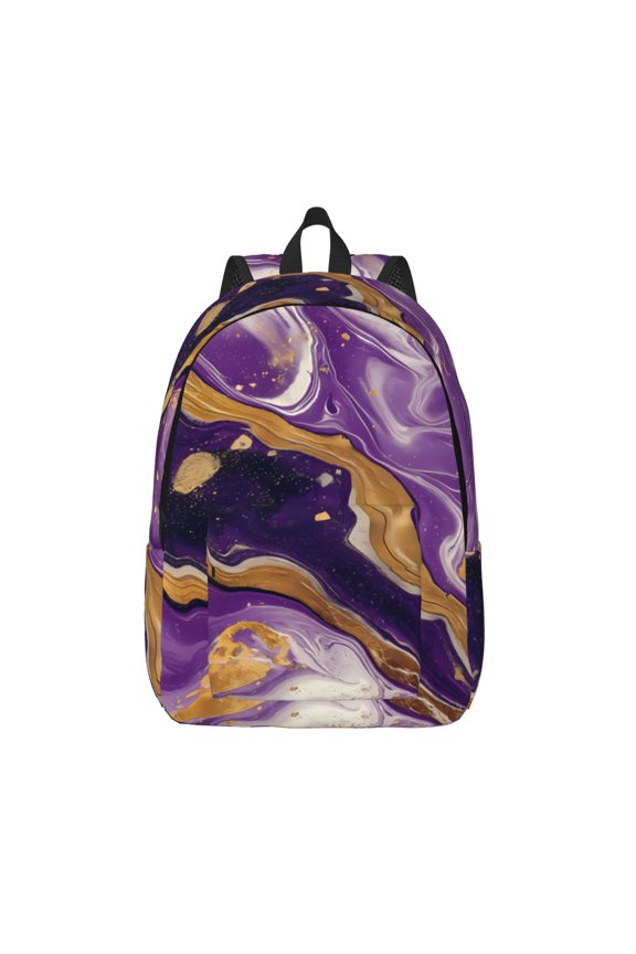 Purple Gold Marble Swirls for Canvas Backpack,Travel Rucksack Unisex Knapsack Laptop Backpack for Work & College -Small