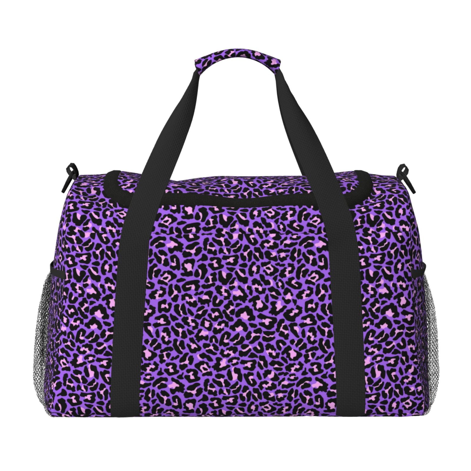 Defioc Purple Leopard Print Hand Travel Bag - Foldable Travel Duffel Bags for Men Women -Sport Gym Bag - Overnight Travel Duffel Bag - Adjustable Shoulder Strap