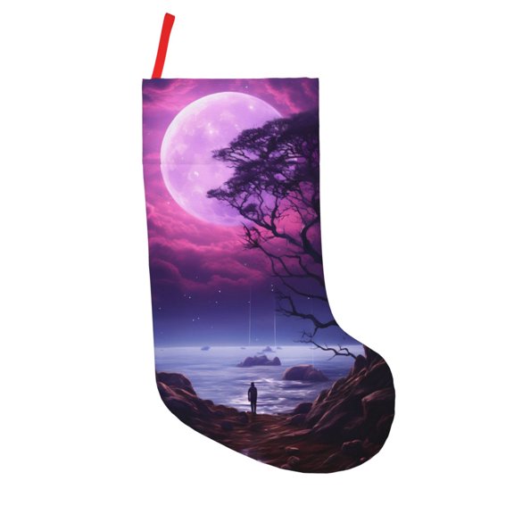 Defioc Purple Moon Tree Night Sky for Christmas Stockings 18" Personalized Holiday Stocking for Family, Farmhouse Decor, Xmas Tree Decoration, 1 Pack