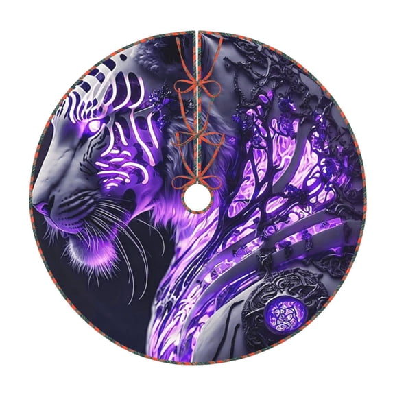 Defioc Purple Pattern White Tiger for Christmas Tree Skirt Snowman Xmas Tree Skirt Farmhouse Christmas Decorations Tree Mat for Holiday Party Decor-36"