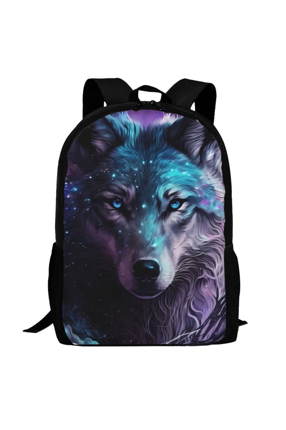 Purple Sky Wolf Pattern Carry on Backpack,16.5x12.5x5.5 Personal Item Bag Carry On Backpack Water Resistant Lightweight Daypack
