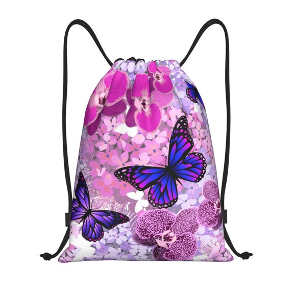 Defioc Purple Vintage Butterfly for Drawstring Backpack Sports Gym Bag for Women Men Children Adult Sackpack Yoga Bag for Wet Swimming,Gym,and Workout Gear -Small