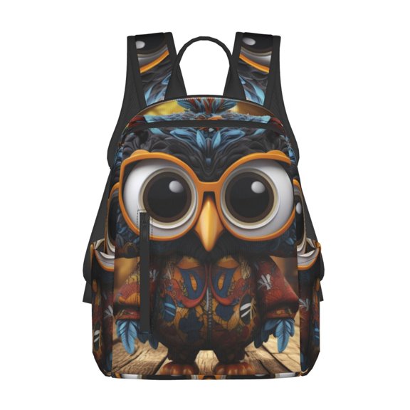 Defioc Quirky Owl With Glasses Pattern Travel Laptop Backpack,Lightweight Backpack Travel Hiking Daypack Backpack Work Bag for Men Women