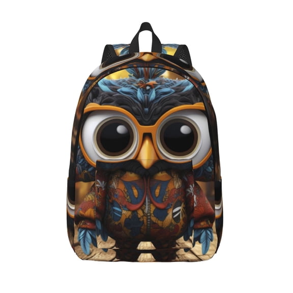 Defioc Quirky Owl With Glasses for Canvas Backpack,Travel Rucksack Unisex Knapsack Laptop Backpack for Work & College -Small