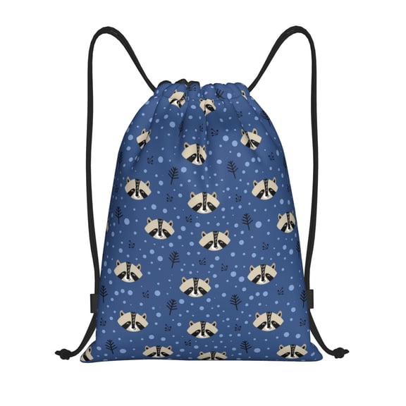 Defioc Raccoon blue point for Drawstring Backpack Sports Gym Bag for Women Men Children Adult Sackpack Yoga Bag for Wet Swimming,Gym,and Workout Gear -Small