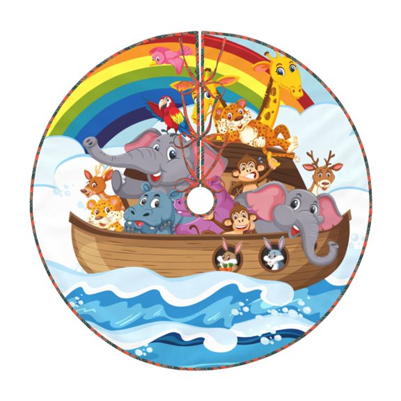 Defioc Rainbow Animals on Noah's Ark for Christmas Tree Skirt Snowman Xmas Tree Skirt Farmhouse Christmas Decorations Tree Mat for Holiday Party Decor-30"