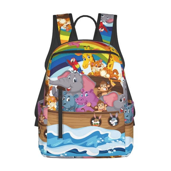 Defioc Rainbow Animals on Noah's Ark Pattern Travel Laptop Backpack,Lightweight Backpack Travel Hiking Daypack Backpack Work Bag for Men Women