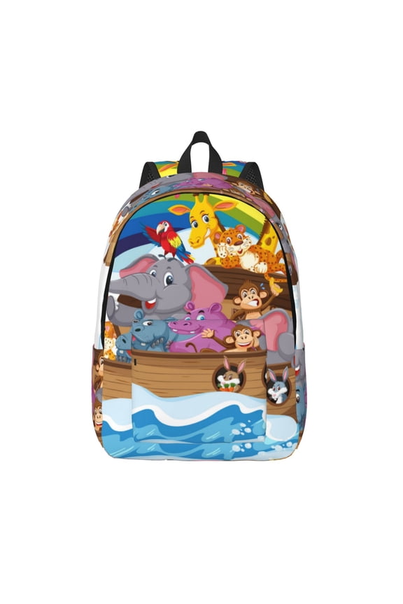 Rainbow Animals on Noah's Ark for Canvas Backpack,Travel Rucksack Unisex Knapsack Laptop Backpack for Work & College -Small