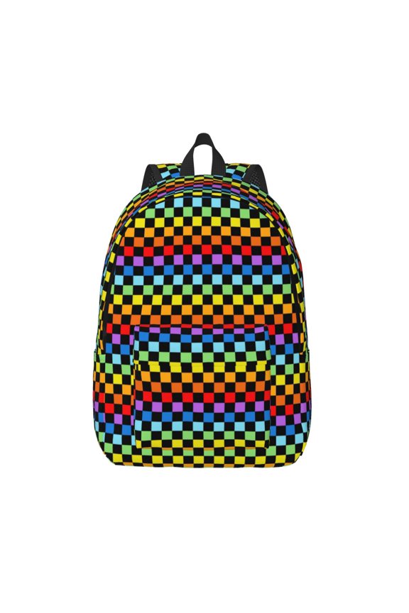 Rainbow Chequerboard for Canvas Backpack,Travel Rucksack Unisex Knapsack Laptop Backpack for Work & College -Medium