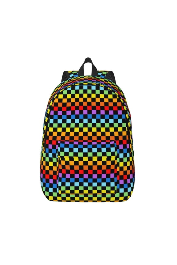 Rainbow Chequerboard for Canvas Backpack,Travel Rucksack Unisex Knapsack Laptop Backpack for Work & College -Small