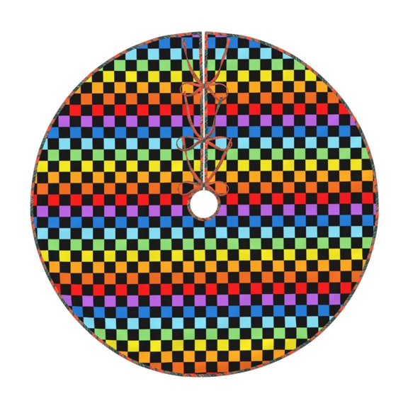 Defioc Rainbow Chequerboard for Christmas Tree Skirt Snowman Xmas Tree Skirt Farmhouse Christmas Decorations Tree Mat for Holiday Party Decor-30"