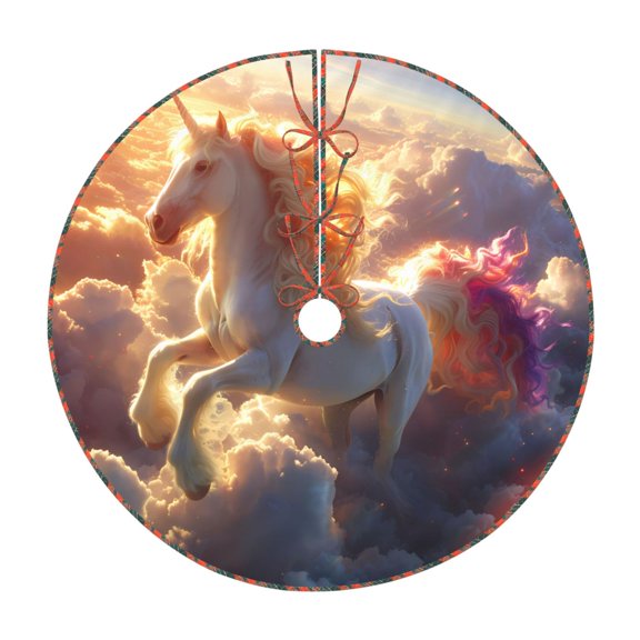 Defioc Rainbow Cloud White Horse for Christmas Tree Skirt Snowman Xmas Tree Skirt Farmhouse Christmas Decorations Tree Mat for Holiday Party Decor-36"