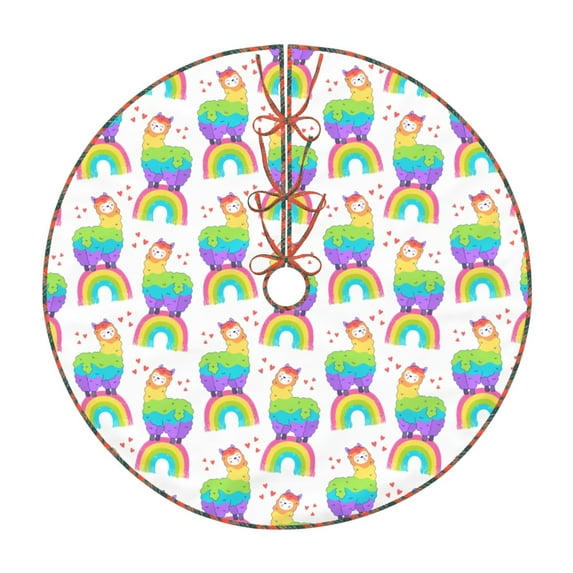 Defioc Rainbow Llama for Christmas Tree Skirt Snowman Xmas Tree Skirt Farmhouse Christmas Decorations Tree Mat for Holiday Party Decor-36"