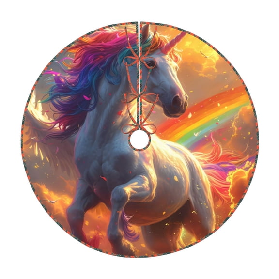 Defioc Rainbow Sunset Cloud White Horse for Christmas Tree Skirt Snowman Xmas Tree Skirt Farmhouse Christmas Decorations Tree Mat for Holiday Party Decor-30"