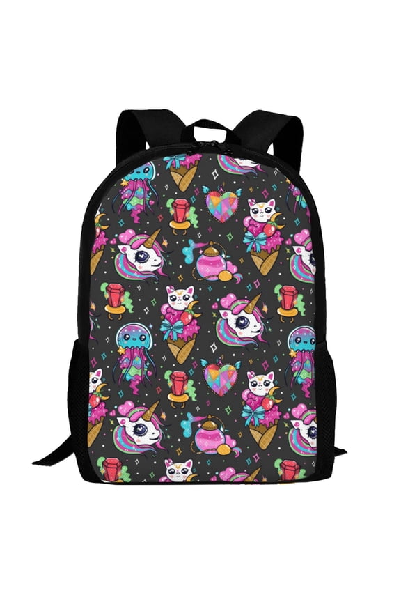 Rainbow Unicorn And Cat Icecream Pattern Carry on Backpack,16.5x12.5x5.5 Personal Item Bag Carry On Backpack Water Resistant Lightweight Daypack