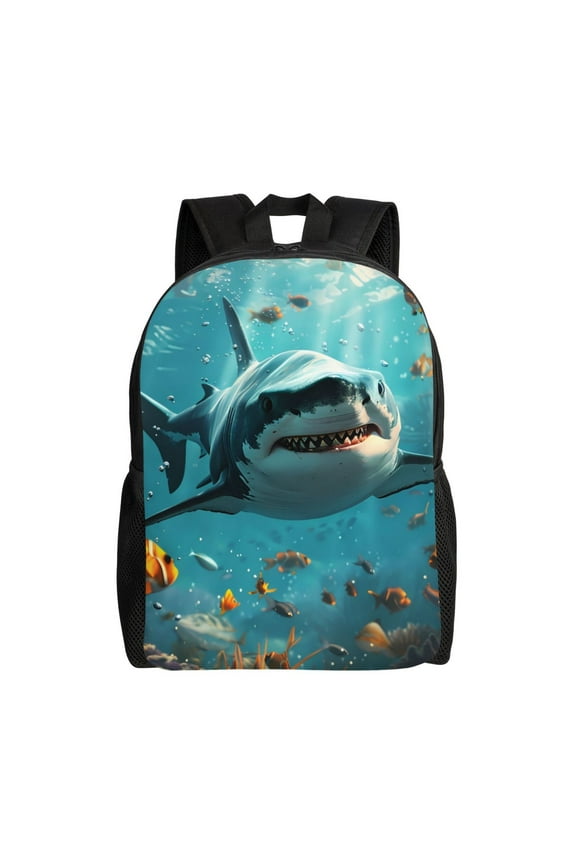 Realistic Ocean Shark Print Backpack -Travel,or Work Bookbag Daypacks with 15-Inch Laptop Sleeve and Dual Water Bottle Pockets