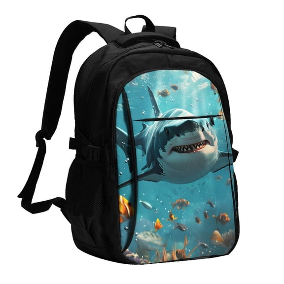 Defioc Realistic Ocean Shark for Travel Backpack for Women,15.6 inch Laptop Backpack Carry On Backpack Personal Item Travel Bag Daypack for School Weekender Business Trip