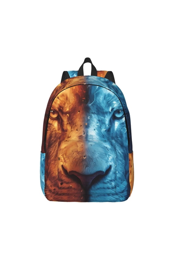 Red And Blue Fire Lion for Canvas Backpack,Travel Rucksack Unisex Knapsack Laptop Backpack for Work & College -Medium